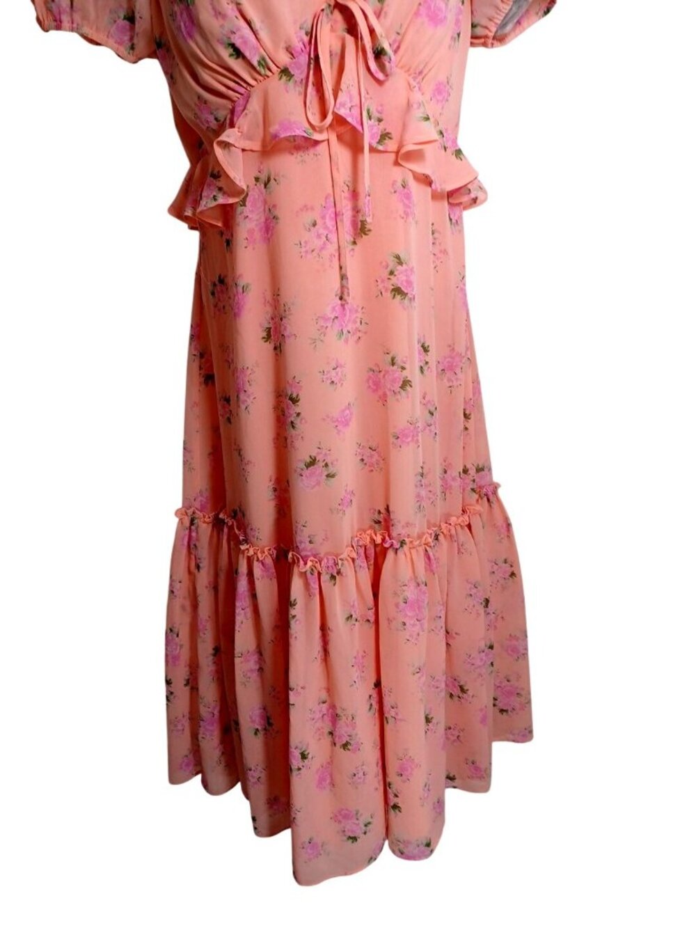 Loveshack Fancy Sz 6 Pink Rose Floral Chiffon Dress Cottage Core Boho Coquette - Picture 8 of 13